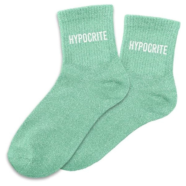 photo-Chaussettes - Femme - Vert avec paillettes - Hypocrite - Taille 36/42 - Humour - Cadeau