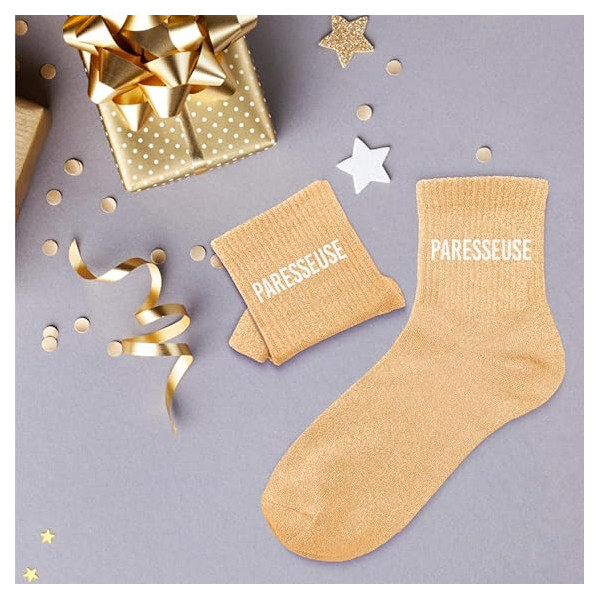 Chaussettes - Femme - Orange avec paillettes - Paresseuse - Taille 36/42 - Humour - Cadeau