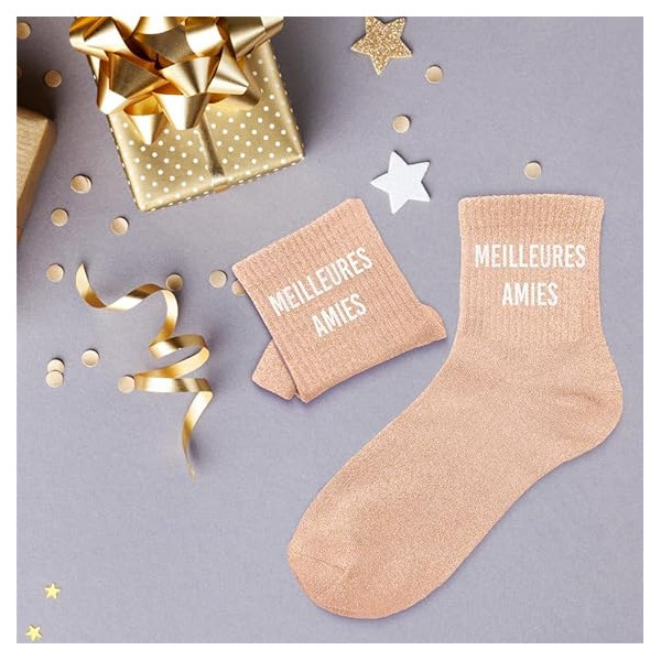 Chaussettes - Femme - Orange avec paillettes - Meilleures amies - Taille 36/42 - Humour - Cadeau