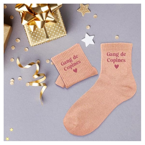 Chaussettes - Femme - Orange avec paillettes - Gang de copines - Taille 36/42 - Humour - Cadeau