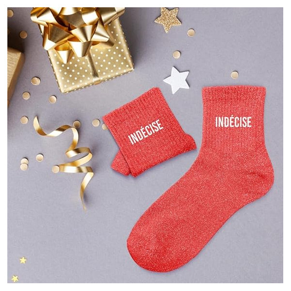 Chaussettes - Femme - Rouge avec paillettes - Indécise - Taille 36/42 - Humour - Cadeau