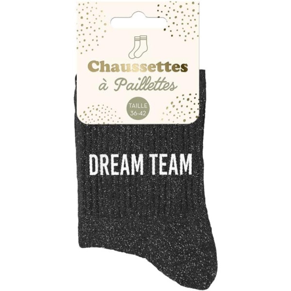 PHOTO-Chaussettes - Femme - Noir avec paillettes - Dream Team - Taille 36/42 - Humour - Cadeau