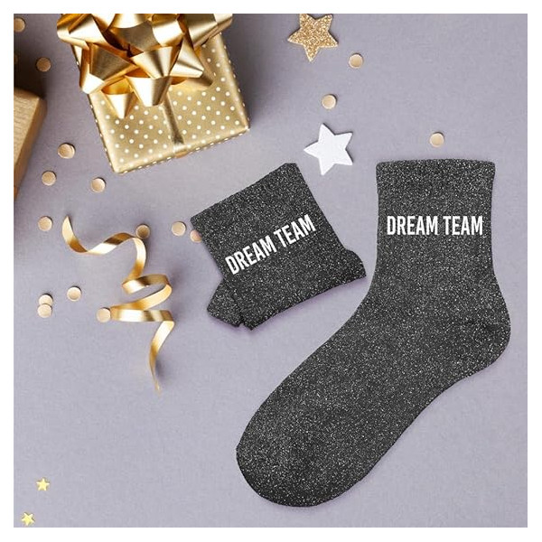 Chaussettes - Femme - Noir avec paillettes - Dream Team - Taille 36/42 - Humour - Cadeau
