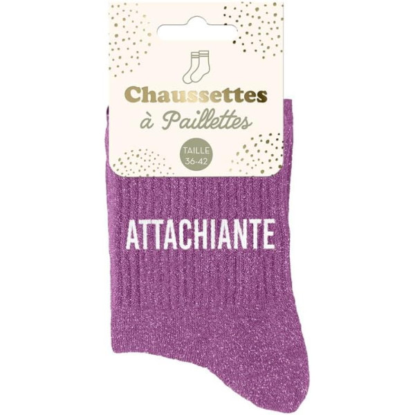 photo-Chaussettes - Femme - Violet avec paillettes - Attachiante - Taille 36/42 - Humour - Cadeau
