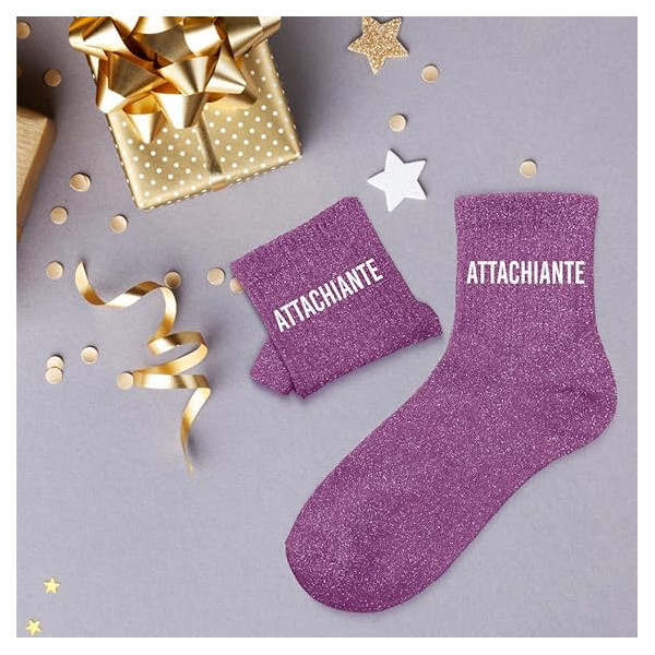 Chaussettes - Femme - Violet avec paillettes - Attachiante - Taille 36/42 - Humour - Cadeau