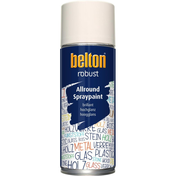 photo-Bombe de peinture - Blanc - RAL 9010 - Brillant - Couvrant et résistant - Belton - Robust - 400ml