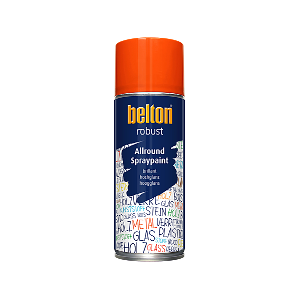 photo-Bombe de peinture - Orange pur - RAL 2004 - Brillant - Couvrant et résistant - Belton - Robust - 400ml