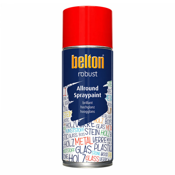 photo-Bombe de peinture - Rouge feu - RAL 3000 - Brillant - Couvrant et résistant - Belton - Robust - 400ml