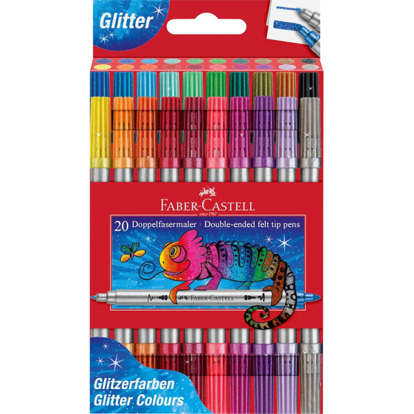 photo-Feutres - Coloriage - 20 couleurs pailletées - Double pointe fine + épaisse - Faber-Castell