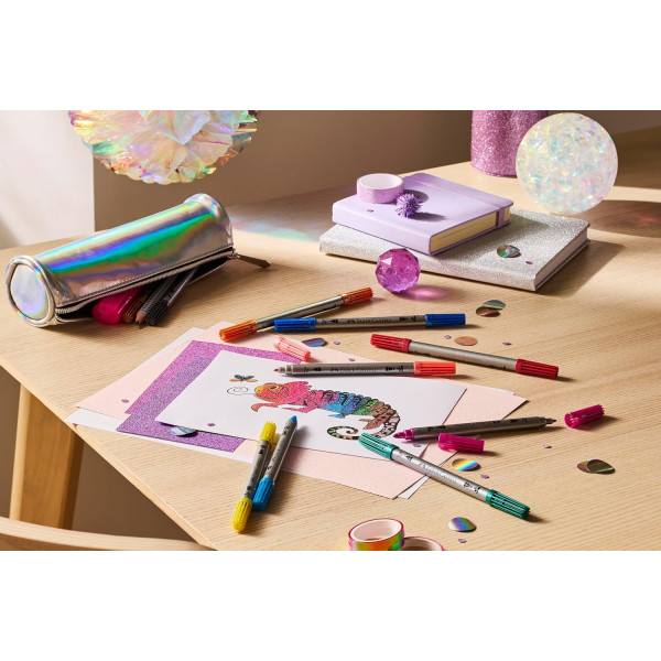 Feutres - Coloriage - 20 couleurs pailletées - Double pointe fine + épaisse - Faber-Castell