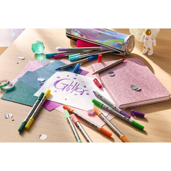 Feutres - Coloriage - 20 couleurs pailletées - Double pointe fine + épaisse - Faber-Castell