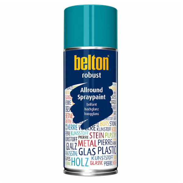 photo-Bombe de peinture - Bleu turquoise - RAL 5018 - Brillant - Couvrant et résistant - Belton - Robust - 400ml