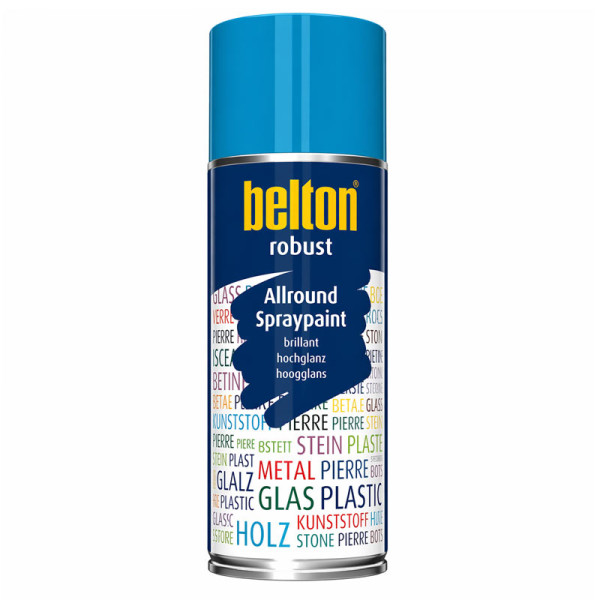 photo-Bombe de peinture - Bleu ciel - RAL 5015 - Brillant - Couvrant et résistant - Belton - Robust - 400ml
