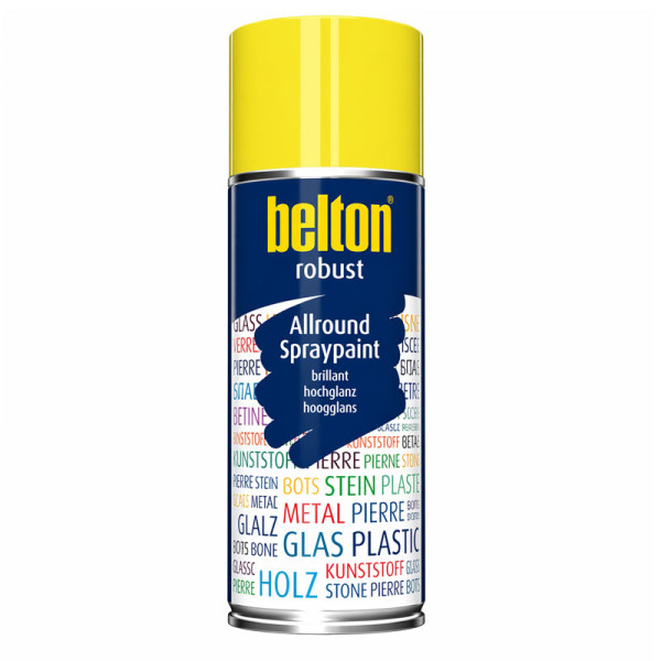photo-Bombe de peinture - Jaune soufre - RAL 1016 - Brillant - Couvrant et résistant - Belton - Robust - 400ml
