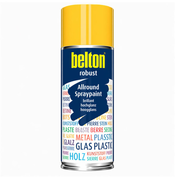 photo-Bombe de peinture - Jaune zinc - RAL 1018 - Brillant - Couvrant et résistant - Belton - Robust - 400ml
