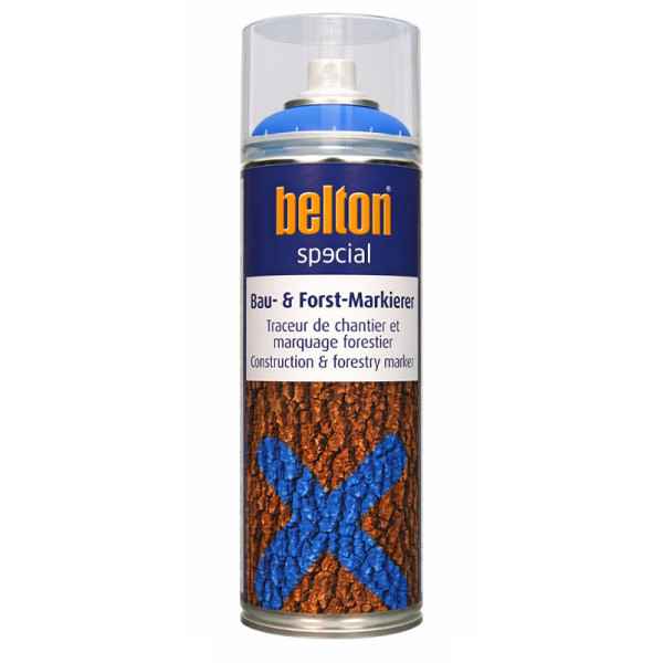 photo-Bombe de peinture - Marquage - Bleu néon - Chantiers, forêts, sols - Belton Special - 500ml