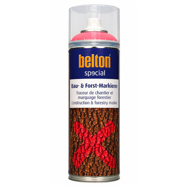 photo-Bombe de peinture - Marquage - Rouge néon - Chantiers, forêts, sols - Belton Special - 500ml