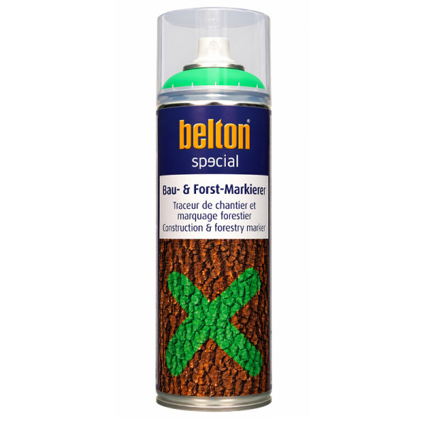 photo-Bombe de peinture - Marquage - Vert néon - Chantiers, forêts, sols - Belton Special - 500ml