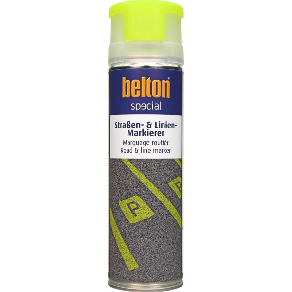 photo-Bombe de peinture - Marquage routier - Jaune néon - Asphalte, béton, parkings - Belton Special - 500ml