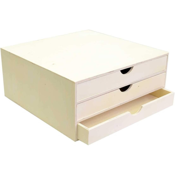 photo-Boîte à 3 tiroirs en bois - A décorer et personnaliser - 34,5x15,5x34cm - Loisirs créatifs