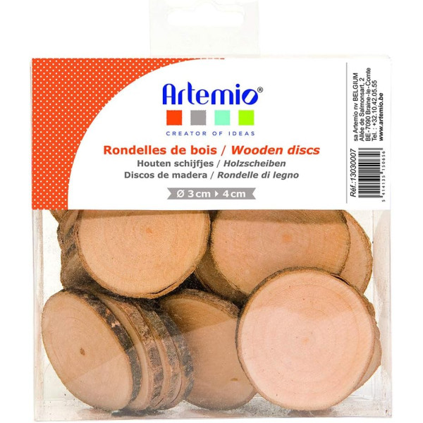 photo-Rondelles de bois - 3 à 4 cm diamètre - 40 pièces - A décorer - Loisirs créatifs