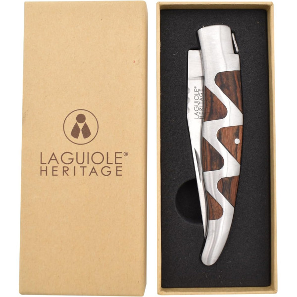 Couteau - Pliant - Manche en bois de zèbre - Lame acier inox - Qualité premium - Laguiole