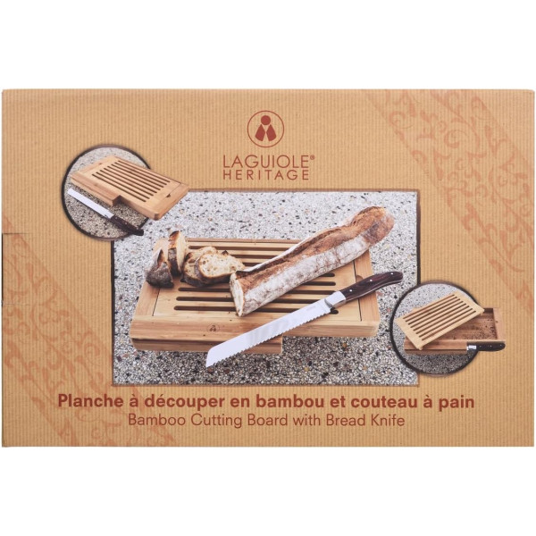 Couteau à pain avec planche en bois - Lame dentelée - Laguiole Héritage - Cadeau