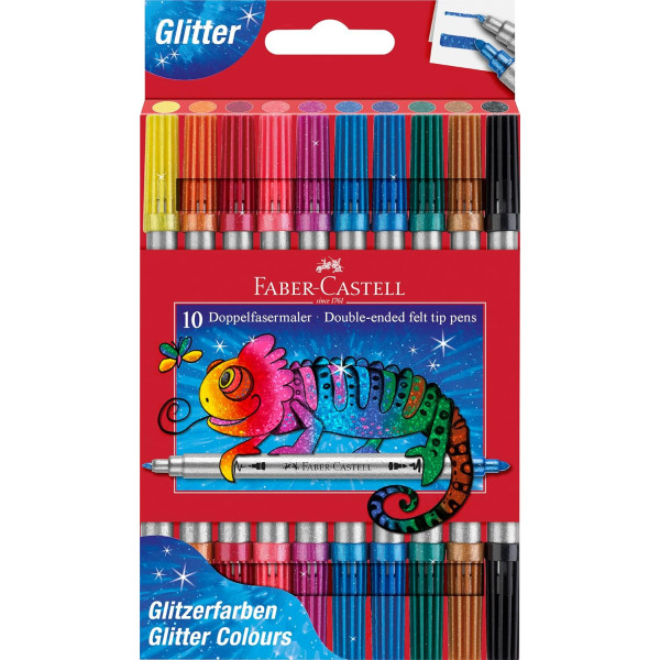 photo-Feutres - Coloriage - 10 couleurs pailletées - Double pointe fine + épaisse - Faber-Castell