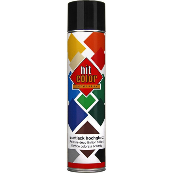 photo-Bombe de peinture - Noir - RAL 9005 - Satiné - Décoration - Tous supports - Hit Color - 600ml