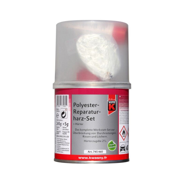 photo-Kit de réparation polyester - Carrosserie - Fibre + durcisseur inclus - Auto-K - 250g