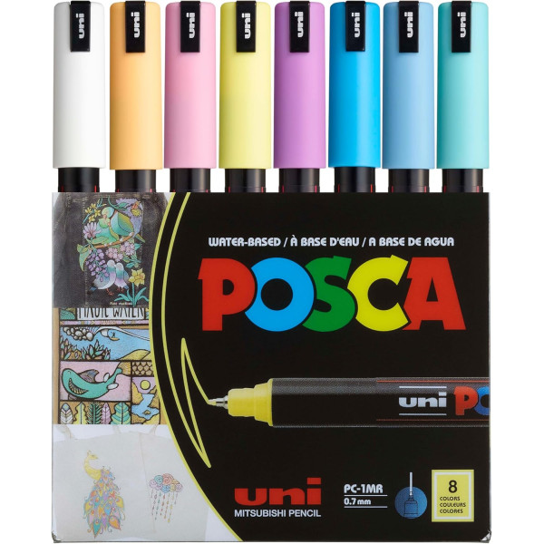 photo-Feutres - POSCA - PC-1MR - Pointe extra-fine - 8 couleurs pastel - Tous supports