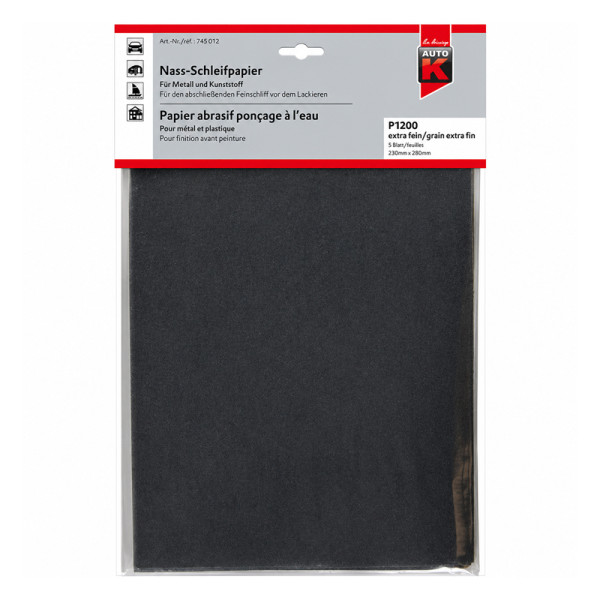 photo-Papier abrasif - Ponçage à l'eau - Métal et plastique - Grain extra-fin P1200 - Auto-K