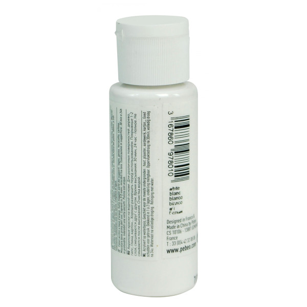 Peinture acrylique - Blanc - Mat - Fluide - Tous supports - Loisirs créatifs - Pébéo - 59ml