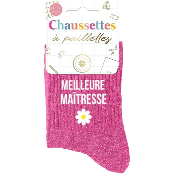 photo-Chaussettes - Femme - Rose avec paillettes - Meilleure maîtresse - Taille 36/42 - Humour - Cadeau