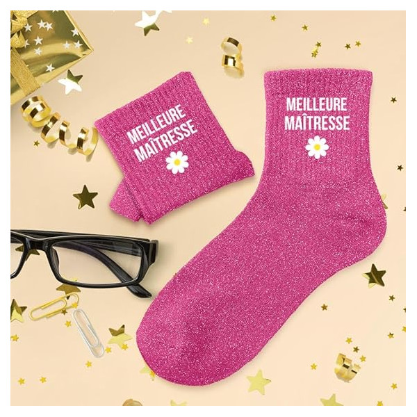 Chaussettes - Femme - Rose avec paillettes - Meilleure maîtresse - Taille 36/42 - Humour - Cadeau