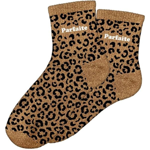 photo-Chaussettes - Femme - Motif léopard avec paillettes - Parfaite - Taille 36/42 - Humour - Cadeau