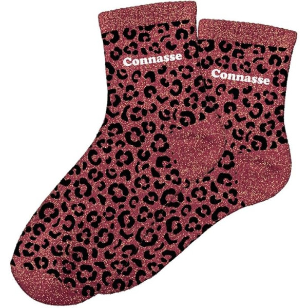 photo-Chaussettes - Femme - Motif léopard avec paillettes - Connasse - Taille 36/42 - Humour - Cadeau