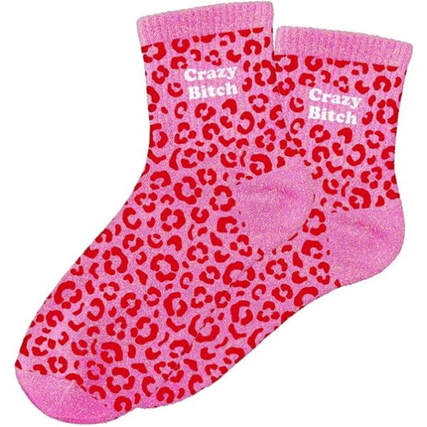 photo-Chaussettes - Femme - Motif léopard avec paillettes - Crazy bitch - Taille 36/42 - Humour - Cadeau