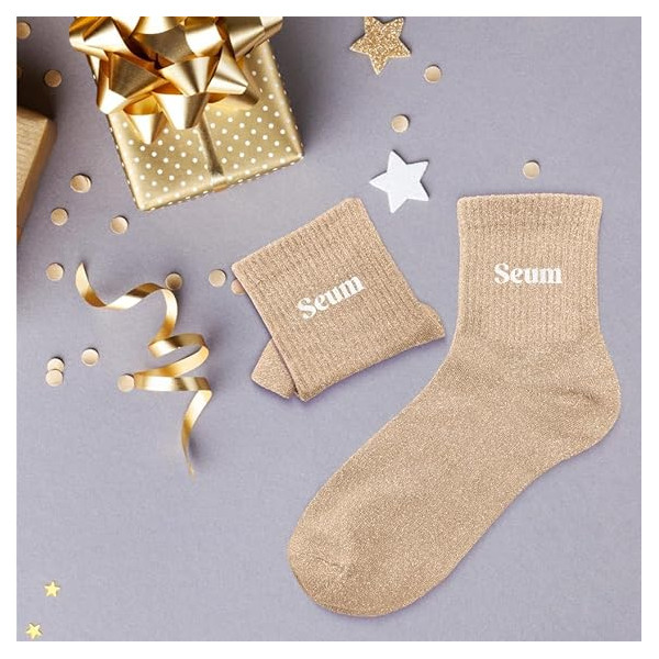 Chaussettes - Femme - Beige avec paillettes - Seum - Taille 36/42 - Humour - Cadeau