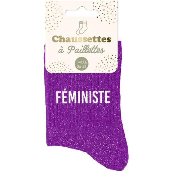 PHOTO-Chaussettes - Femme - Violet avec paillettes - Féministe - Taille 36/42 - Humour - Cadeau