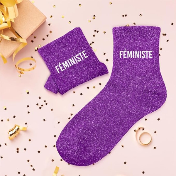 Chaussettes - Femme - Violet avec paillettes - Féministe - Taille 36/42 - Humour - Cadeau