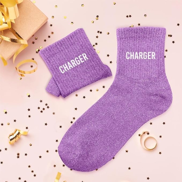 Chaussettes - Femme - Violet avec paillettes - Charger - Taille 36/42 - Humour - Cadeau