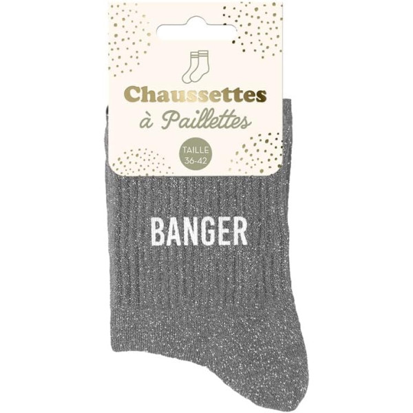 photo-Chaussettes - Femme - Gris avec paillettes - Banger - Taille 36/42 - Humour - Cadeau