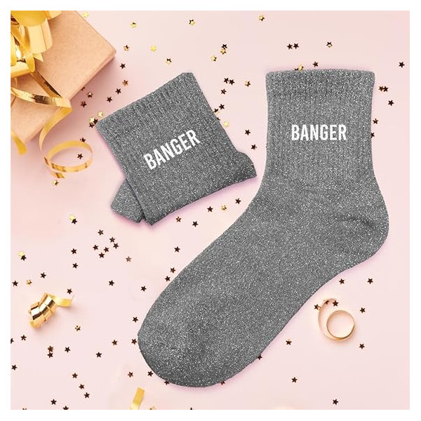 Chaussettes - Femme - Gris avec paillettes - Banger - Taille 36/42 - Humour - Cadeau