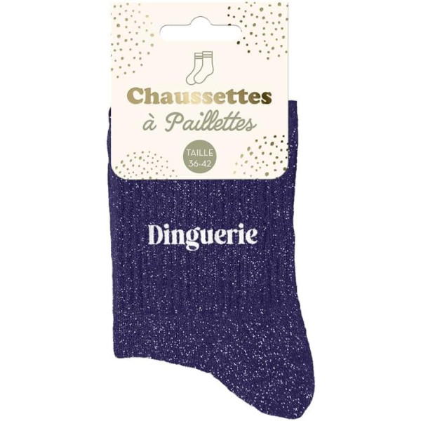 photo-Chaussettes - Femme - Bleu avec paillettes - Dinguerie - Taille 36/42 - Humour - Cadeau