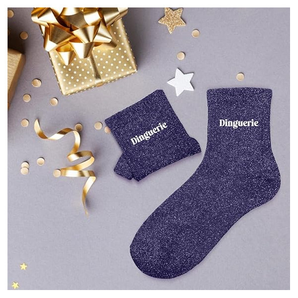 Chaussettes - Femme - Bleu avec paillettes - Dinguerie - Taille 36/42 - Humour - Cadeau