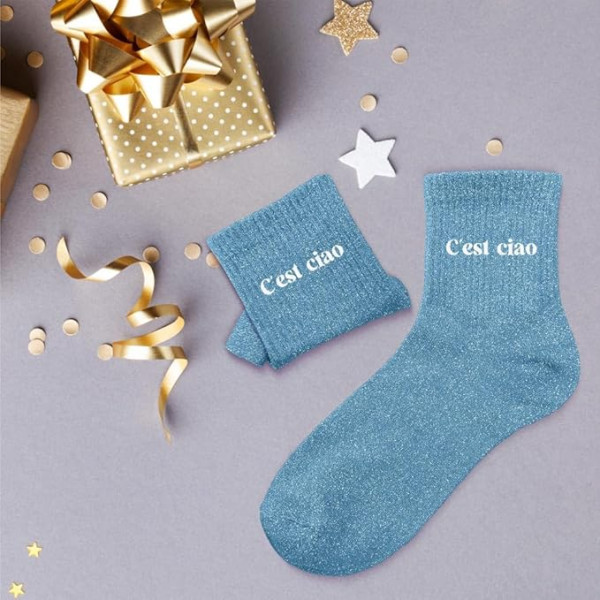 Chaussettes - Femme - Bleu avec paillettes - C'est ciao - Taille 36/42 - Humour - Cadeau