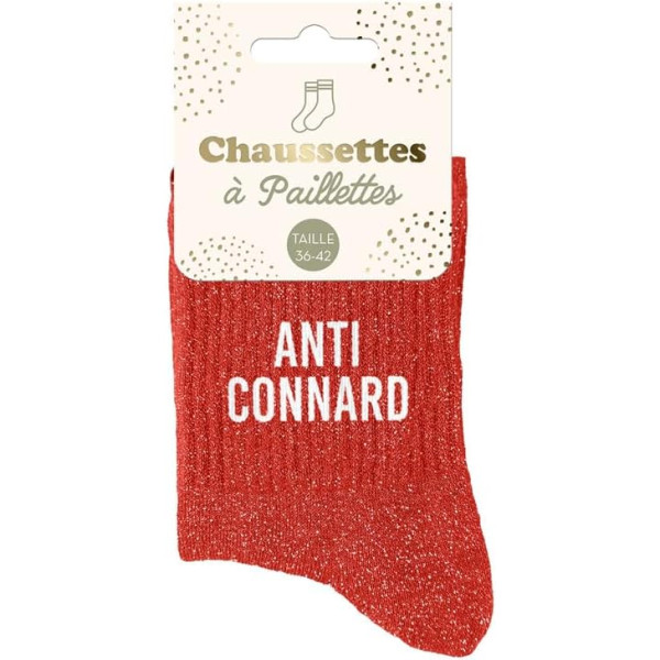 photo-Chaussettes - Femme - Rouge avec paillettes - Anti connard - Taille 36/42 - Humour - Cadeau