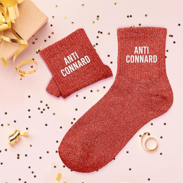 Chaussettes - Femme - Rouge avec paillettes - Anti connard - Taille 36/42 - Humour - Cadeau