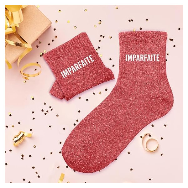 Chaussettes - Femme - Rouge avec paillettes - Imparfaite - Taille 36/42 - Humour - Cadeau
